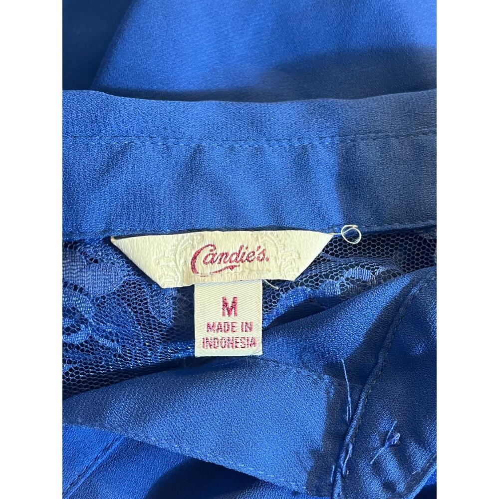Candie’s Sheer Lace Blouse Womens Medium Blue Button Up Sheer Top - Picture 10 of 13
